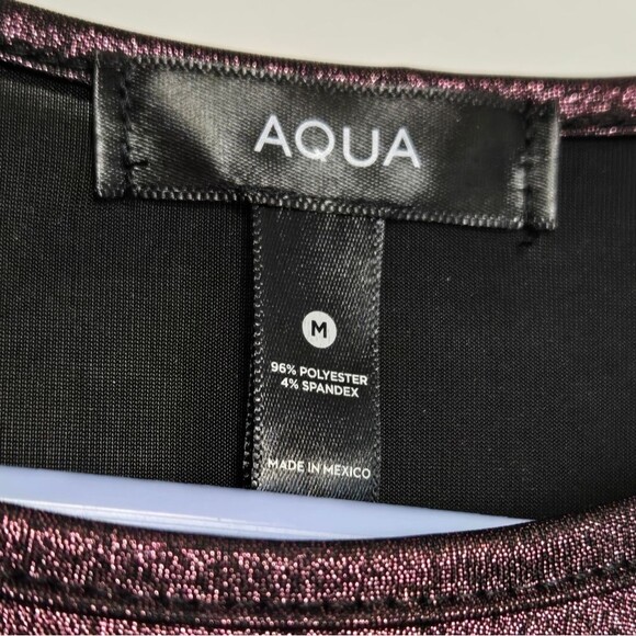 AQUA Ruched Long Sleeve Shine Top - Sz M Rose Black - Picture 4 of 6